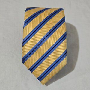 Thomas Pink PINK Woven in England 100% Silk Necktie Yellow Blue Black Striped